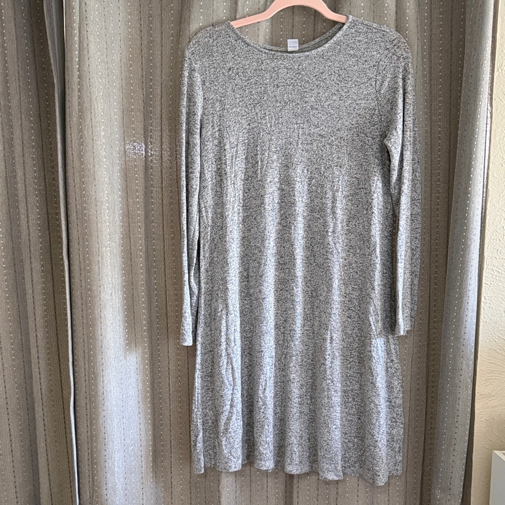 Old Navy Light Heather Gray Long Sleeve A-Line Dress